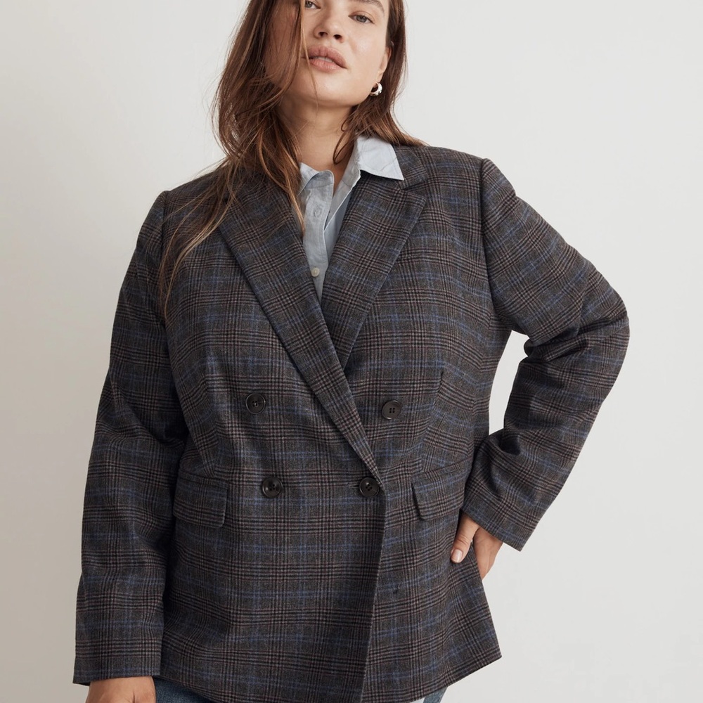 Madewell The Plus Rosedale Blazer Plaid Italian Wool 16W NWT